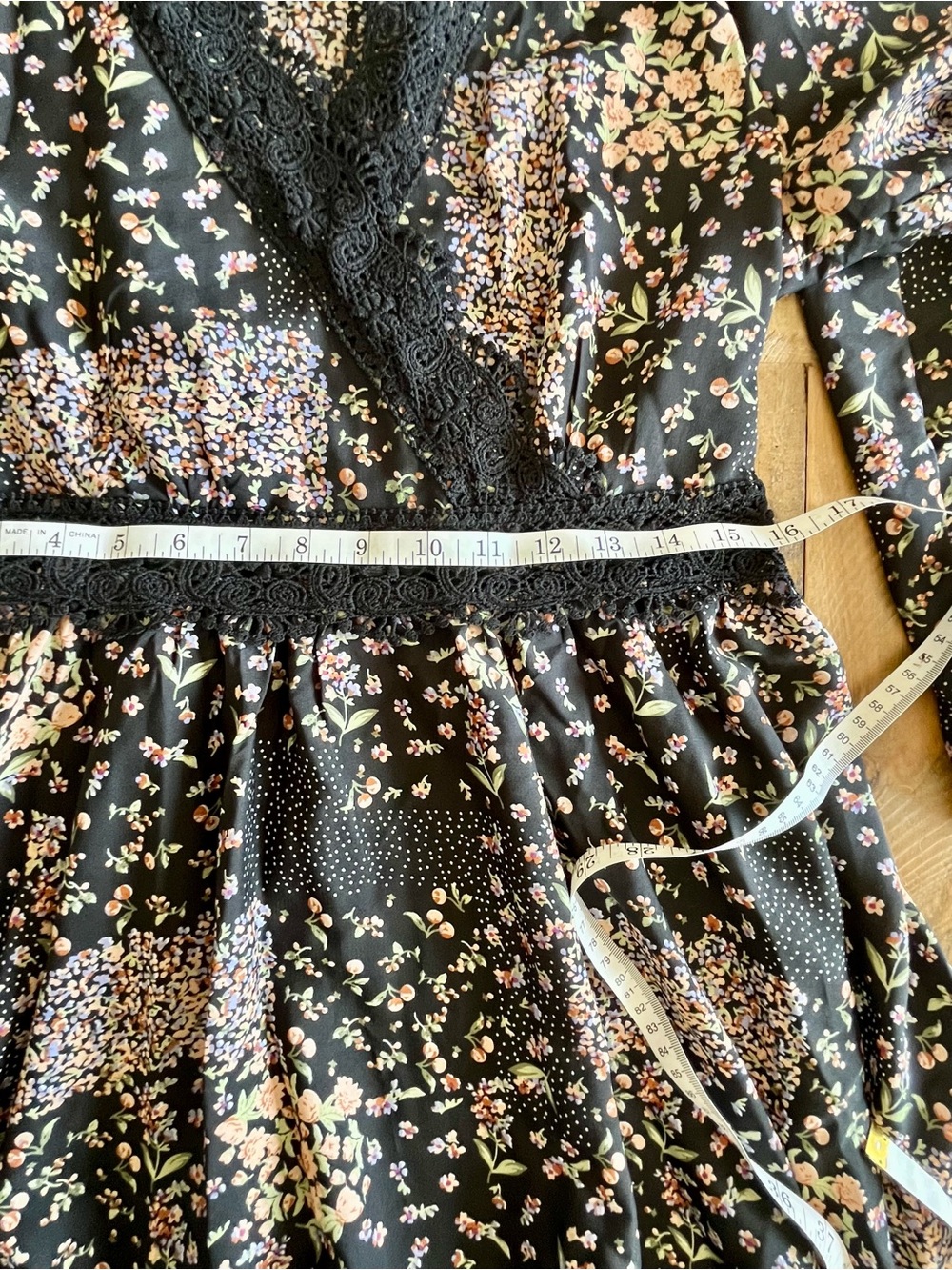 Cupshe Boho Black Floral Lace Trim Dress • Cottagecore Prairie Style US XL- NWOT - Picture 10 of 16